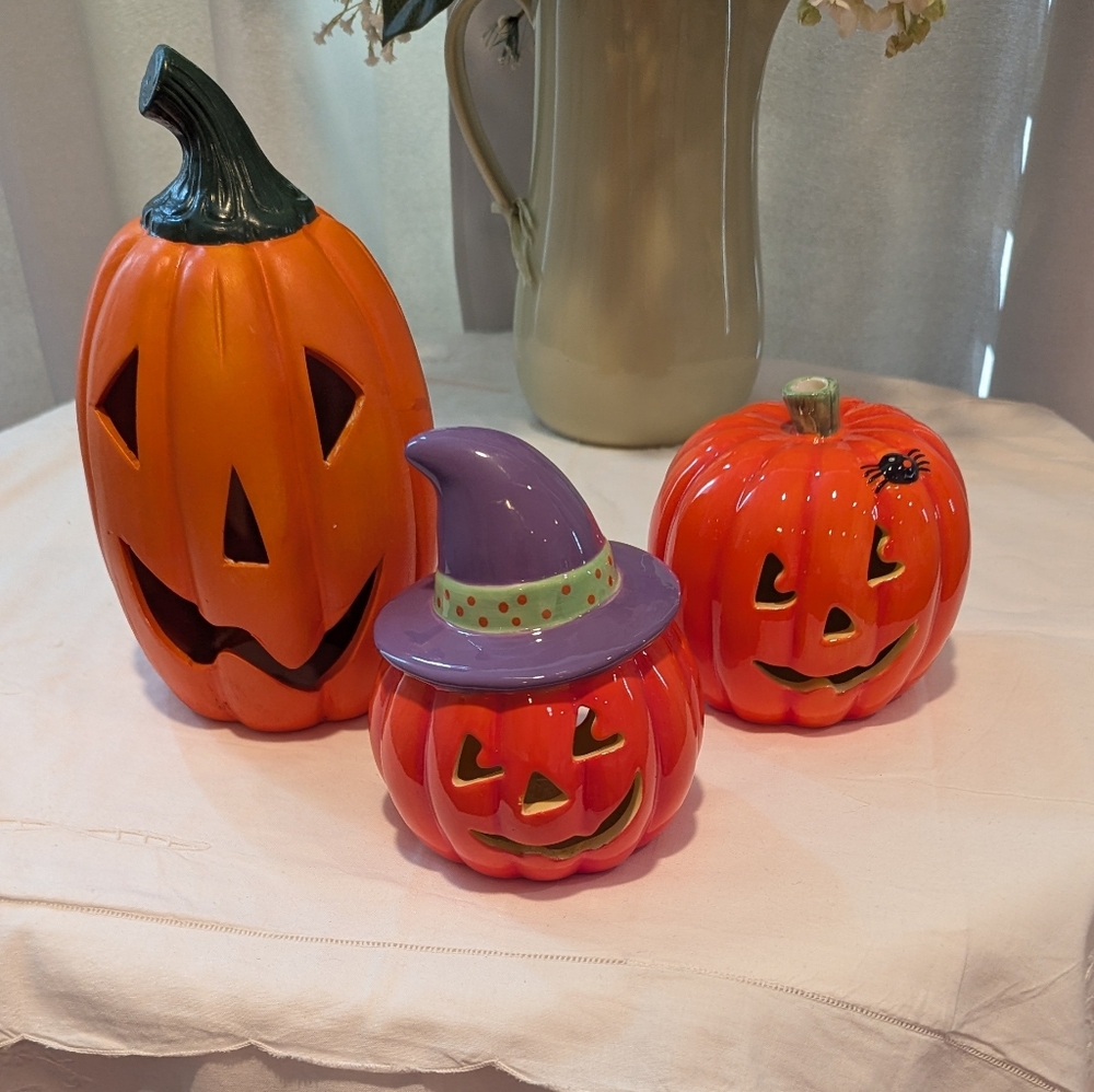 Ceramic Tea Lite Pumpkins (3)